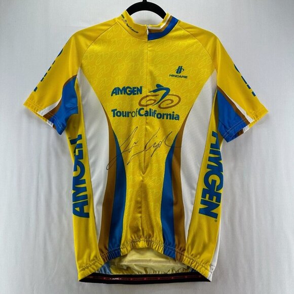 Amgen Tour of California Cycling Jersey Adult L Signed by Levi Leipheimer Yellow - Picture 1 of 12